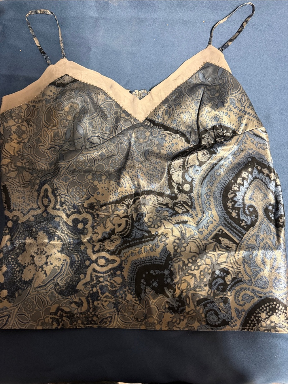 Pierre Cardin Blue and Cream Paisley Satin Cami Top